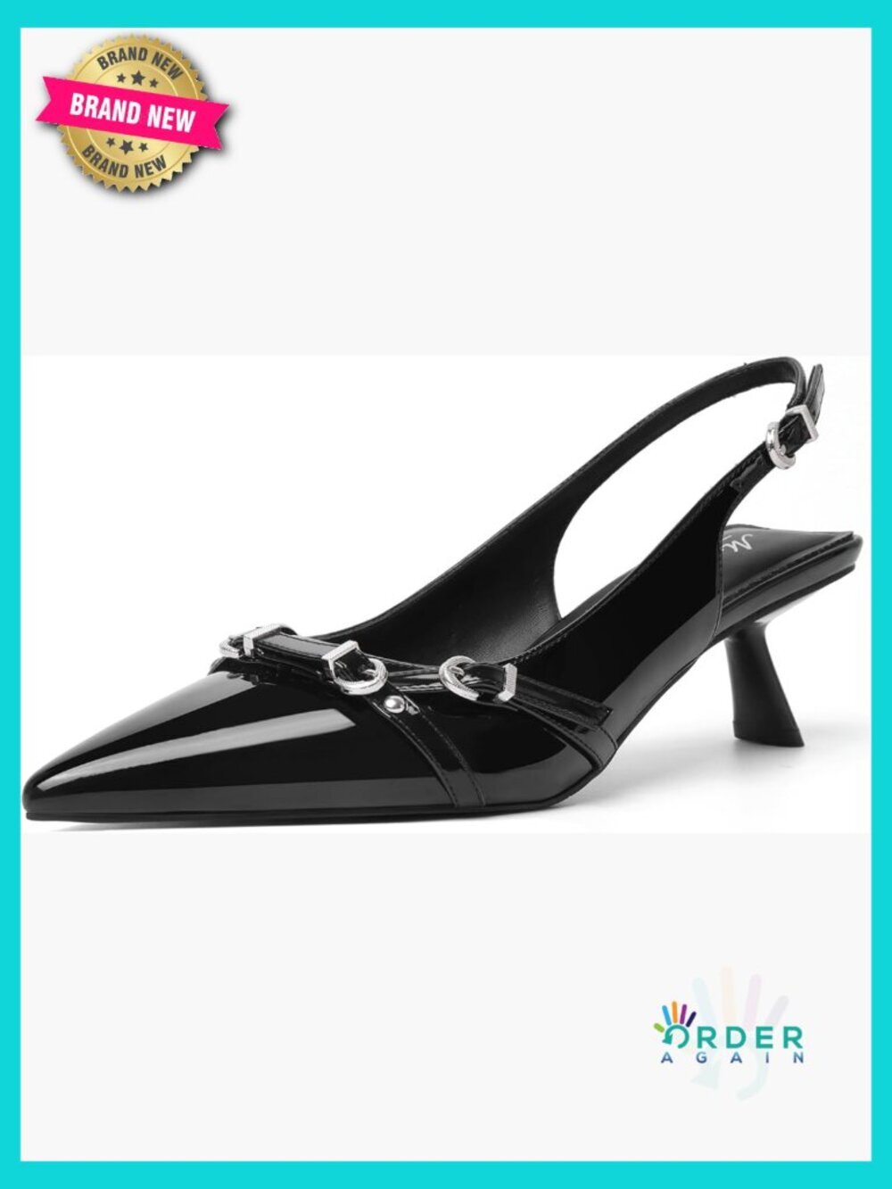 Kitten Heels Pointed Toe Slingback Pumps Low Heel Buckle Dress Shoes for Work